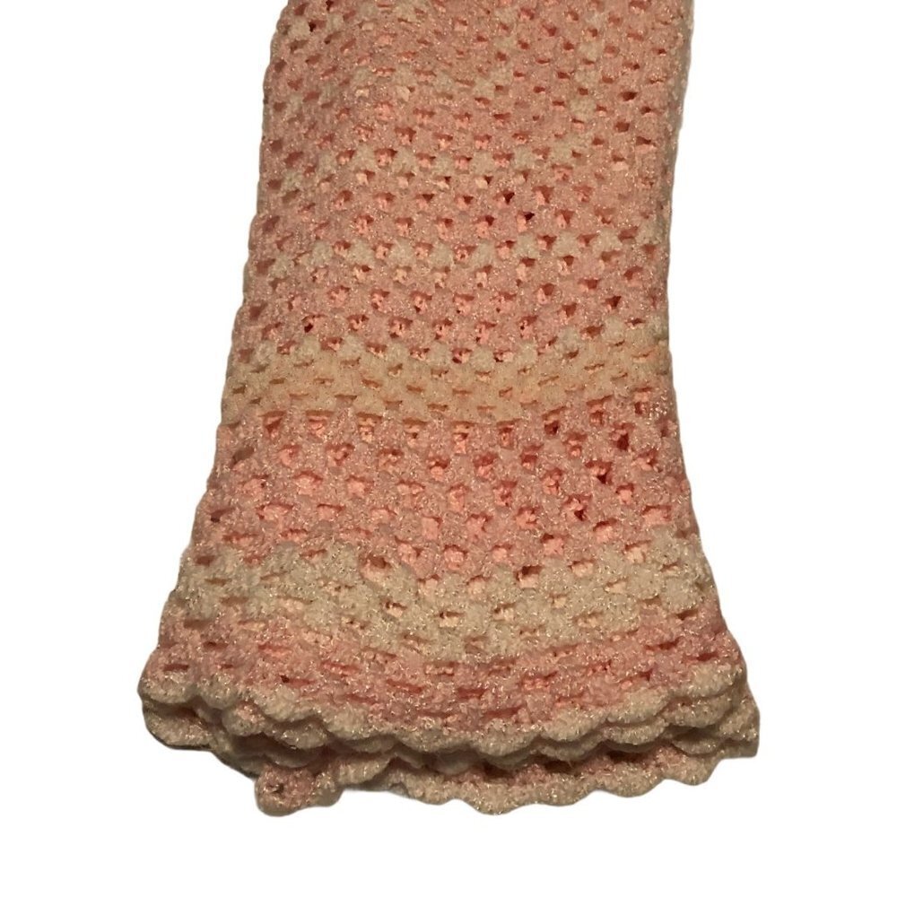 Baby Infant Girl Pink White Variegated Hand Crocheted Afghan Blanket 48 x 48